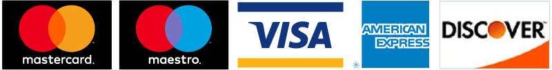 Mastercard, Maestro, VISA, American Express, Discover