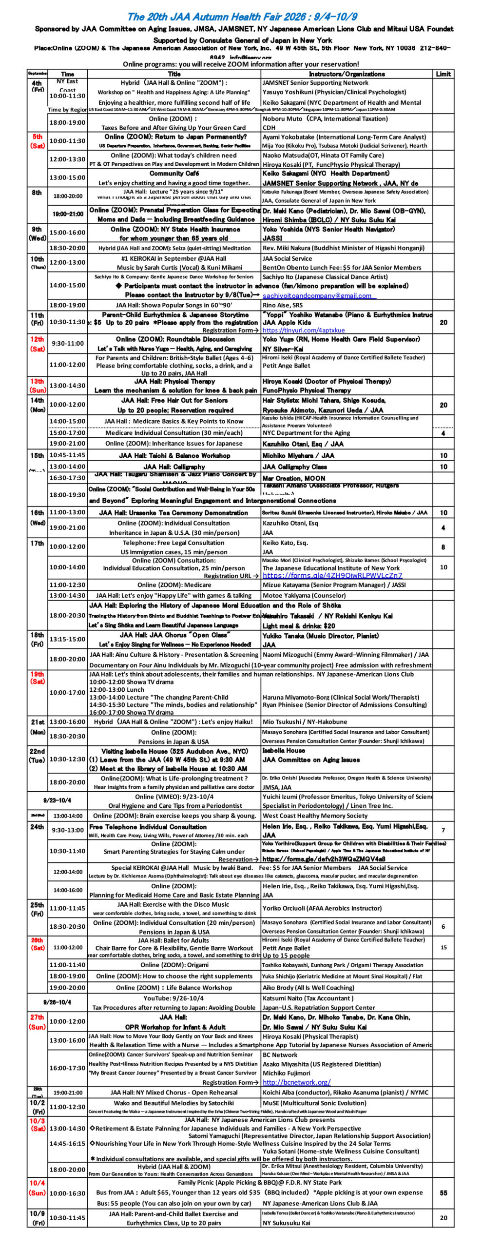 Full Program Schedule english